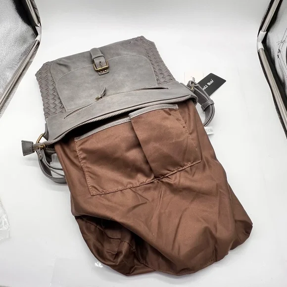 Kouli Buir Gray Large Crossbody Shoulder Handbag Faux Leather Multi Pocket NWT - Picture 4 of 7